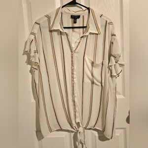 Jessica Simpson Rhea Striped Flutter Sleeve Tie Front Top White NWT‎ Size 1X
